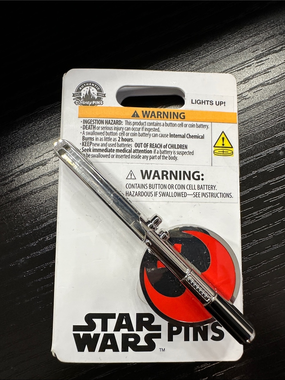 Star Wars Silver Lightsaber Pin with Red Rebel Emblem